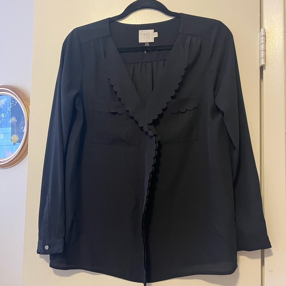 Anthropologie Black Scalloped Women's Top